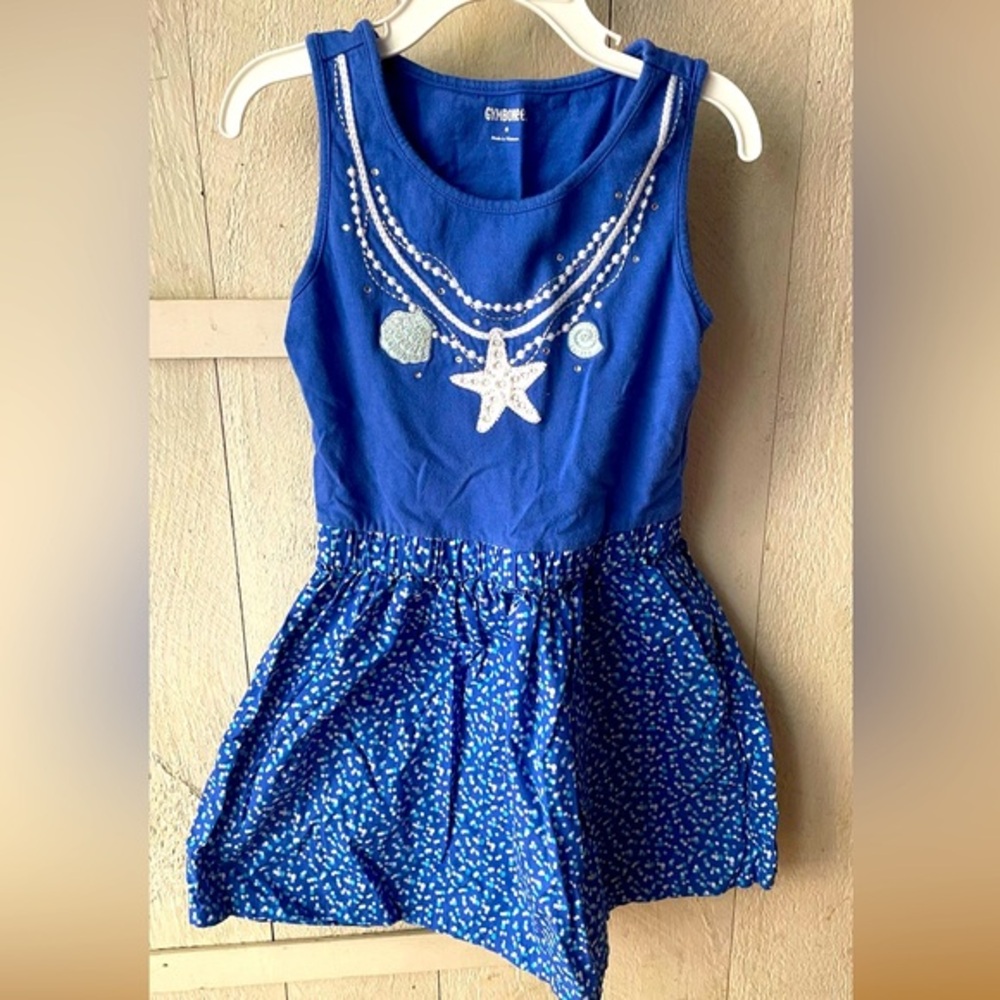 Gymboree Summer "Tide Pool" Dress Girls Size 6 Blue‎ Seashell Beach Glitter